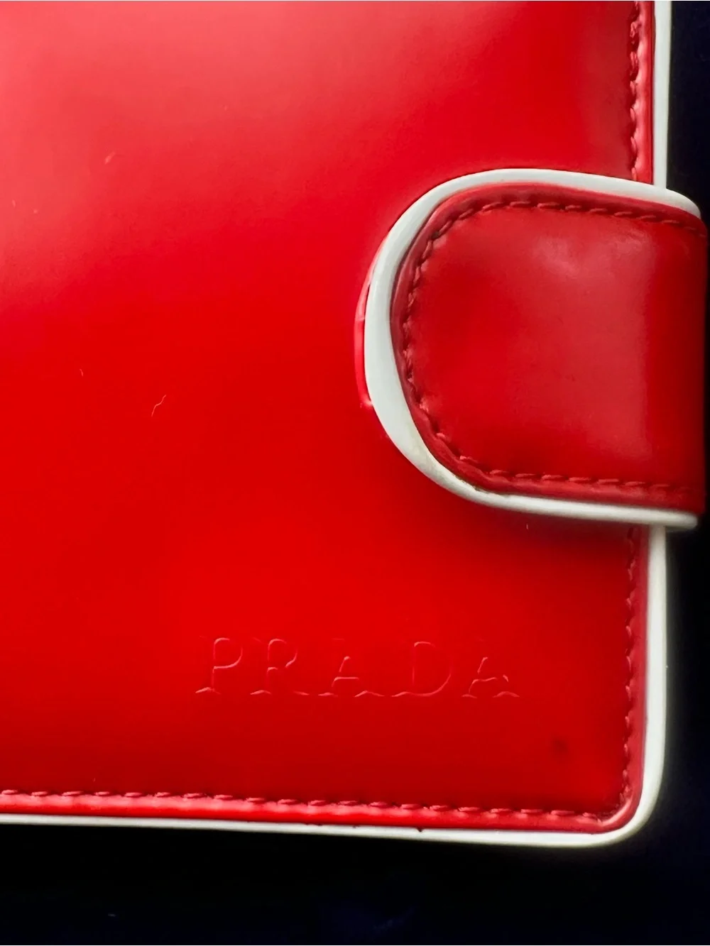 Prada Red Leather Card Holder with Cream Trim